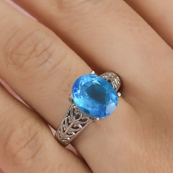 Caribbean Quartz Solitaire Ring in Stainless Steel 3.60 ctw - Picture 3 of 6